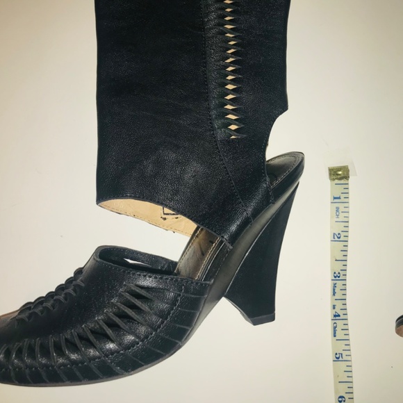 New Sam Edelman Kamie Black Vachetta Black Leather Open Toe Knee High Boots Y2K - Picture 11 of 16